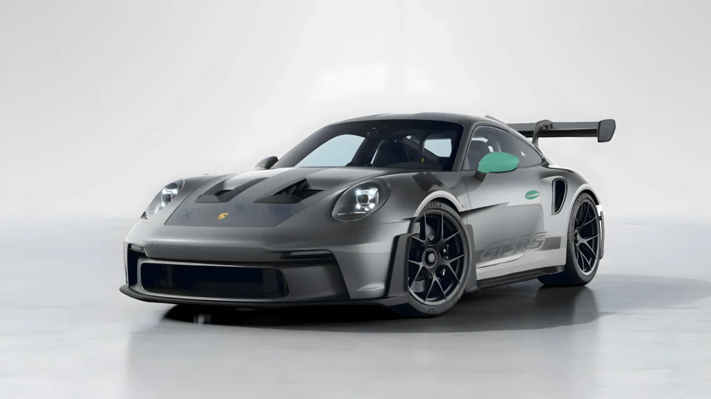 Essentials pack ppf coverage illustrated with a teal overlay over a Porsche 911.