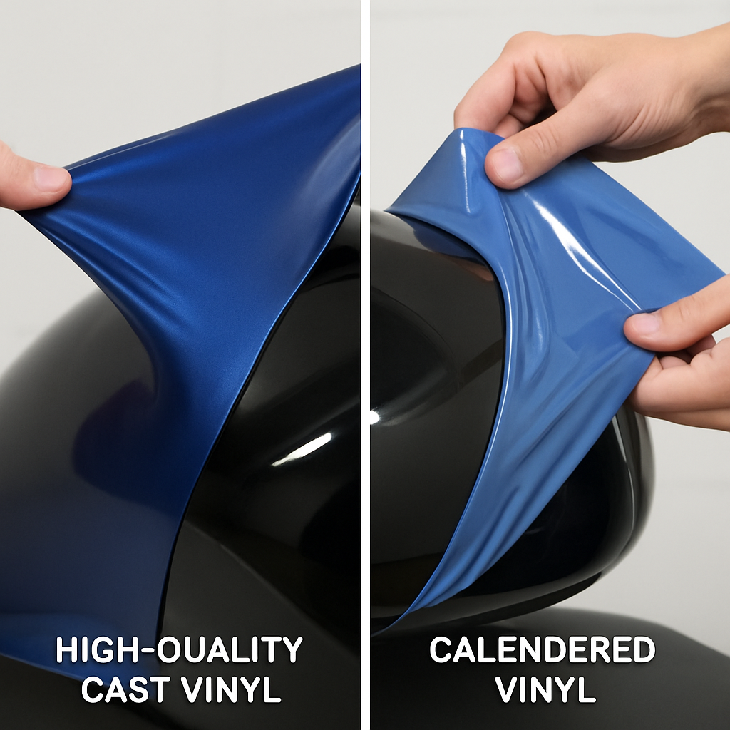 Vinyl car wrap on wing mirror.