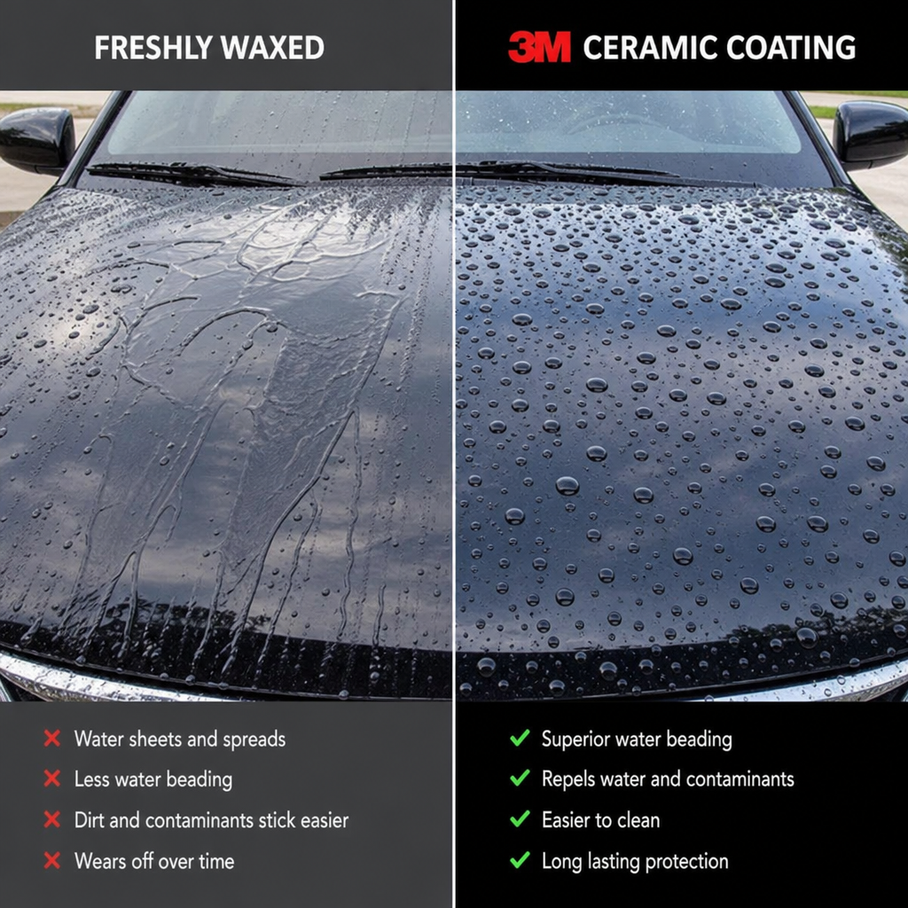 With and without ceramic coating side by side comparison.